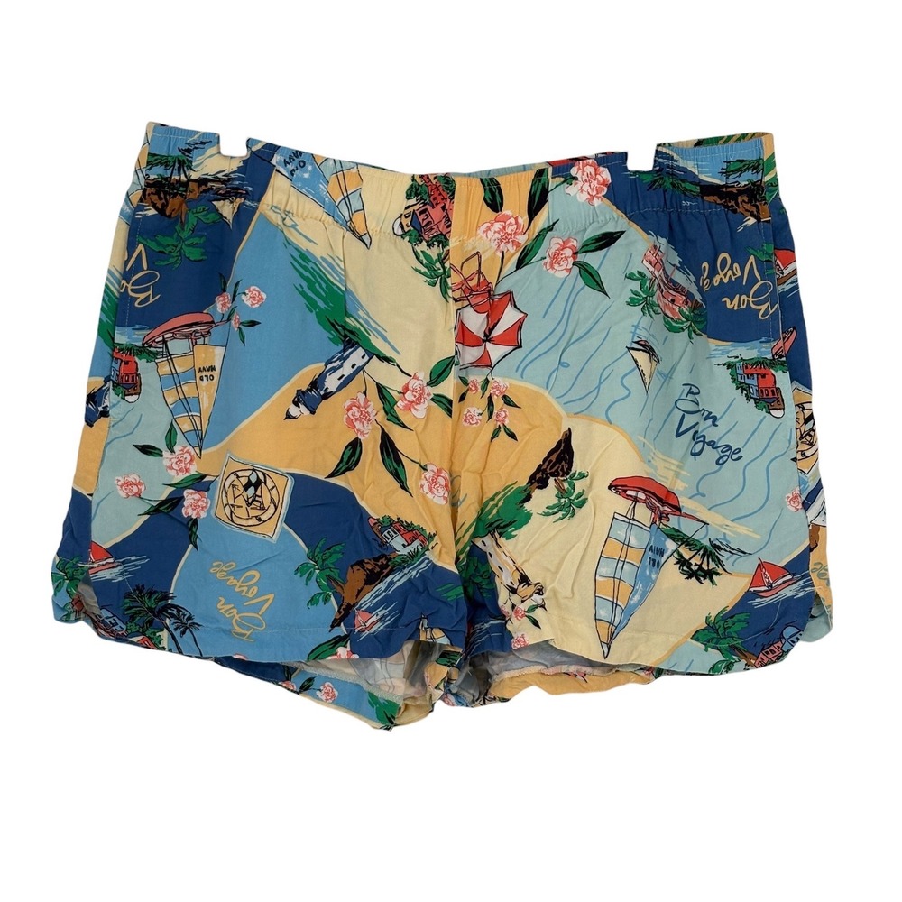 Old Navy Demi Ellie Shorts Blue Beach Scene Print 100% Rayon XL